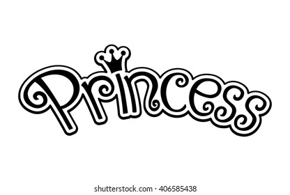 Black Cute Girly Princess Text Graphic with Crown and Black Outline vector logo