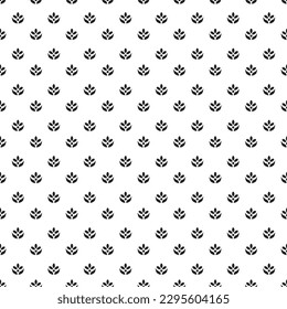 Black cute little minimal flat flower and leaves motif sign repeat pattern on white background 