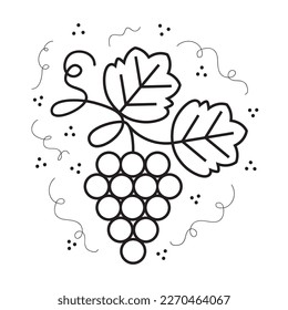 Black cute thin line bunch of grapes icon with texture flat minimal design on white background poster