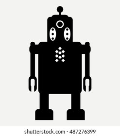 black cute toy robot icon, flat design style