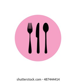 Black cutlery icon set vector illustration. Pink button. Pink circle