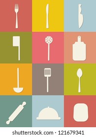 black cutlery icons over white background. vector illustration