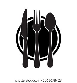 black cutlery on a plate illustration for dining and culinary designs