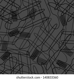 black cutlery outline on dark grey seamless pattern