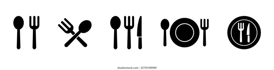 Black Cutlery and Tableware Vector Icon Set