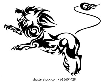 Black cutout tribal lion tattoo vector illustration