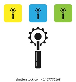 Black Cutter tool icon isolated on white background. Sewing knife with blade. Set icons colorful square buttons. Vector Illustration