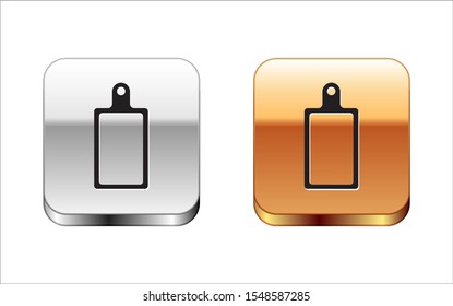 Black Cutting board icon isolated on white background. Chopping Board symbol. Silver-gold square button. Vector Illustration