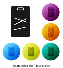 Black Cutting board icon isolated on white background. Chopping Board symbol. Set icons colorful circle buttons. Vector Illustration