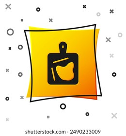 Black Cutting board icon isolated on white background. Chopping Board symbol. Yellow square button. Vector