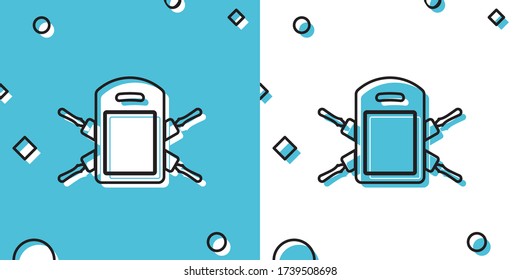 Black Cutting board and rolling pins icon isolated on blue and white background. Kitchen utensils and equipment. Random dynamic shapes. Vector Illustration