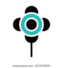 Black and cyan stylized floral graphic design icon