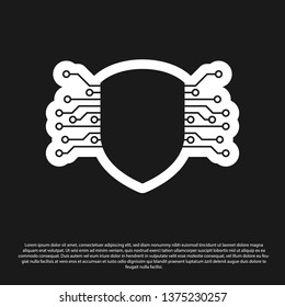Black Cyber security icon isolated on black background. Shield sign. Safety concept. Digital data protection. Vector Illustration