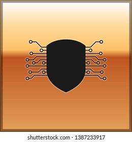 Black Cyber security icon isolated on gold background. Shield sign. Safety concept. Digital data protection. Vector Illustration