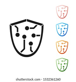 Black Cyber security icon isolated on white background. Shield sign. Safety concept. Digital data protection. Set icons colorful. Vector Illustration