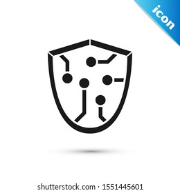 Black Cyber security icon isolated on white background. Shield sign. Safety concept. Digital data protection.  Vector Illustration