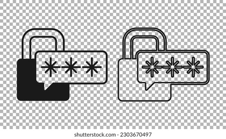 Icono de ciberseguridad negra aislado en fondo transparente. Cerradura cerrada en la tarjeta de circuito digital. Concepto de seguridad. Protección digital de datos.  Vector