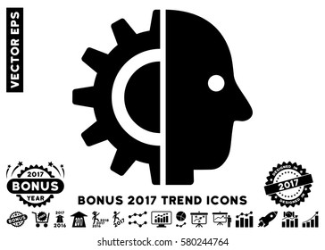 Black Cyborg Head pictograph with bonus 2017 year trend pictograph collection. Vector illustration style is flat iconic symbols, white background.