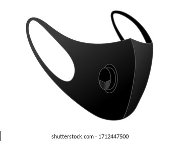 Black Cycling Mask With Air Purifying Carbon Filter Vector.