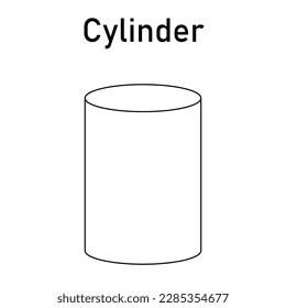 Black cylinder 3D shape in mathematics. Vector illustration isolated on white background.