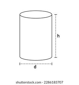 Black cylinder 3D shape in mathematics. Vector illustration isolated on white background.