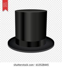 Black cylinder hat isolated on transparent background. Vector illustration.