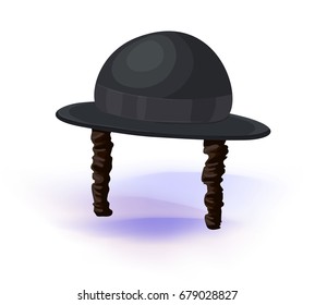 black cylinder hat. Orthodox jewish hat with sideburns. Judaism symbols Vector illustration. Masquerade or carnival costume headdress