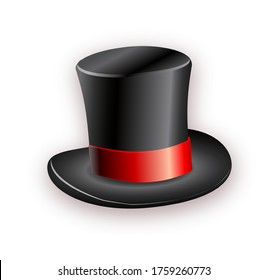 Black cylinder hat with red ribbon. Magic hat. Vector hat illustration EPS10
