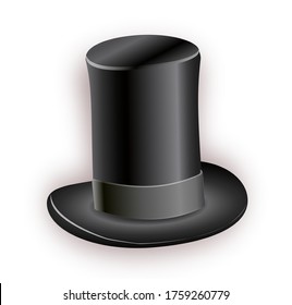 Black cylinder hat with black ribbon. Magic hat. Vector hat illustration EPS10