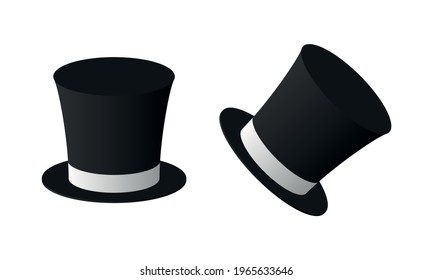 Black cylinder hat with white ribbon vector illustration isolated on white background.