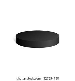 Black cylinder. Hockey puck. 3D geometric shape. mock up. Vector Illustration