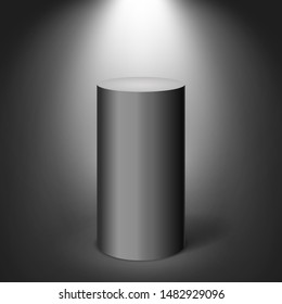 Black cylinder on dark background. Vector template for your design.