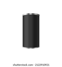 Black cylinder tube or container with silver tone lid template, realistic vector illustration isolated on white background. Mockup of round box or product package.