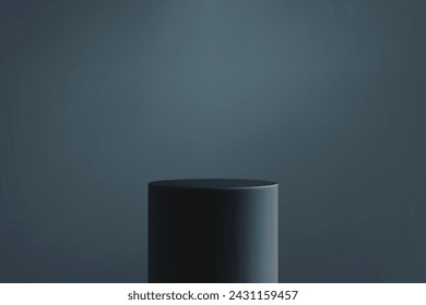 Black cylindrical podium on a dark background. Vector template for your design.