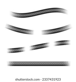 Black cylindrical tire tracks silhouette isolated on white background