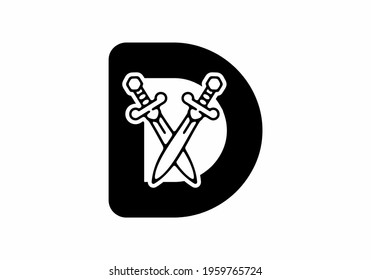Black D initial letter with sword