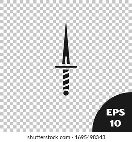 Icono de Daga negra aislado en fondo transparente. Icono de cuchillo. Espada con hoja afilada. Ilustración vectorial