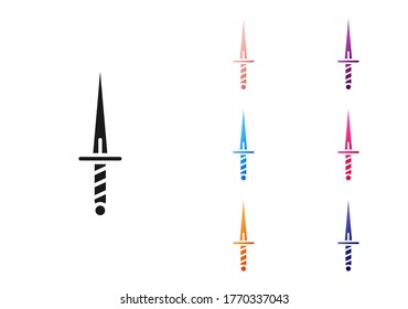 Black Dagger icon isolated on white background. Knife icon. Sword with sharp blade. Set icons colorful. Vector Illustration