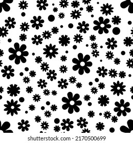 Black Daisy seamless pattern. Design for paper, covers, cards, fabrics, background and any. Vector illustration.
