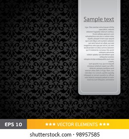 Black damask background with text tag