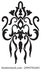 Black damask blossoms on a white background