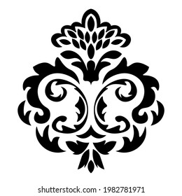 Schwarzes Damast-Element im klassischen Stil auf weißem Hintergrund. Königliche Vorlage. Silhouette-Vektorgrafik. Vektormuster. Royal Damask Element für Druckgestaltung. Vektorgrafik
