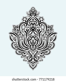 Black damask vector element. Original vintage  pattern