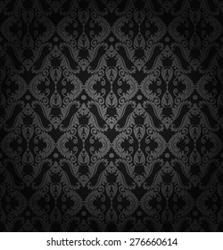 Black damask vintage floral pattern, vector illustration.