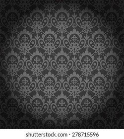 Black damask vintage floral pattern, vector illustration.