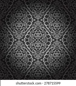 Black damask vintage floral pattern, vector illustration.