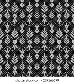 Black damask vintage floral pattern, vector illustration.