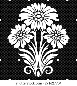 Black damask vintage floral pattern, vector illustration.