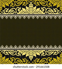 Black damask vintage floral pattern, vector illustration.
