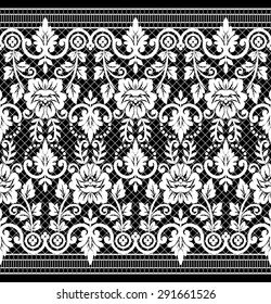 Black damask vintage floral pattern, vector illustration.